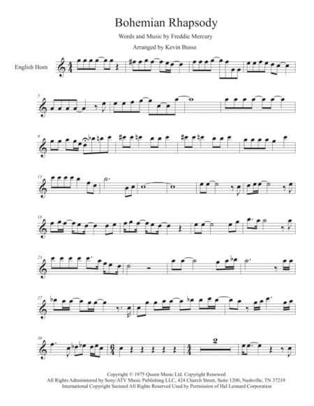 Free Sheet Music Bohemian Rhapsody Easy Key Of C English Horn