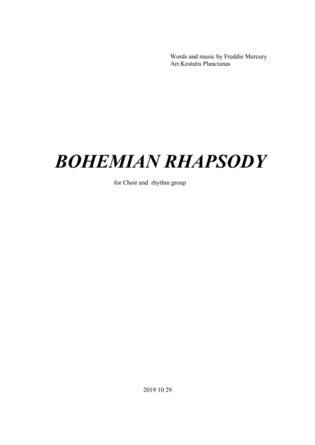 Bohemian Rhapsody For Choir And Rhythm Group Sheet Music