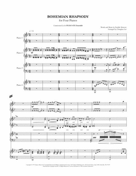 Free Sheet Music Bohemian Rhapsody For Four Pianos