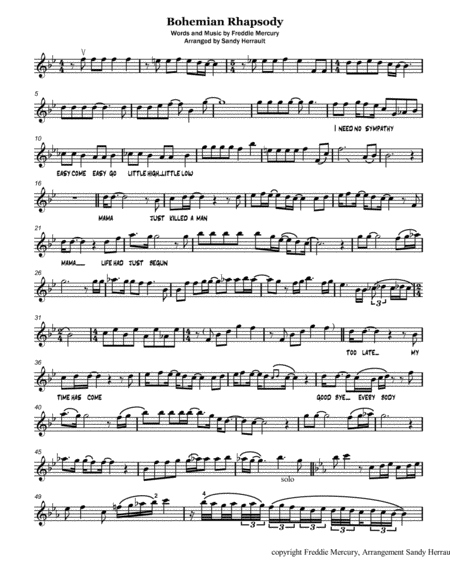 Bohemian Rhapsody For Violin Sheet Music