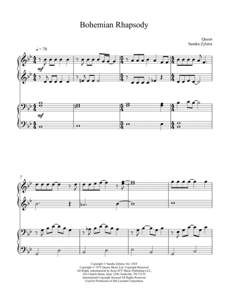 Bohemian Rhapsody Intermediate 1 Piano 4 Hand Duet Sheet Music