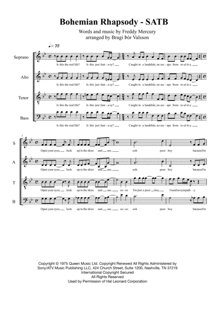 Bohemian Rhapsody Satb A Capella Sheet Music