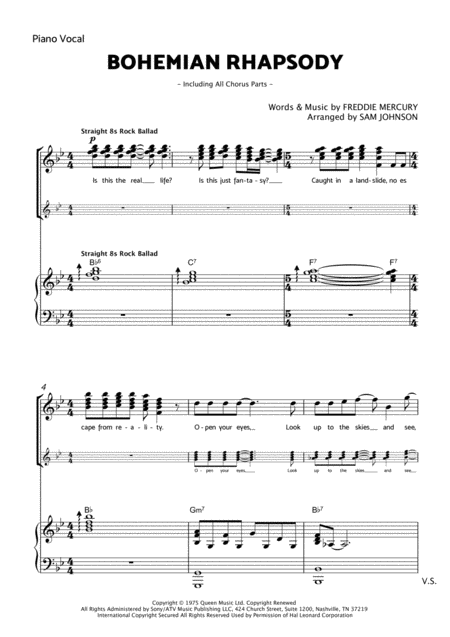 Bohemian Rhapsody With All Vocal Harmonies Sheet Music