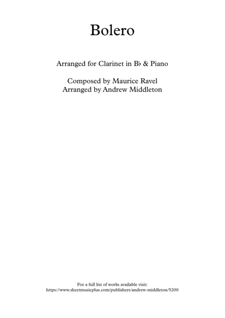 Bolero Arranged For Clarinet In B Flat Piano Sheet Music