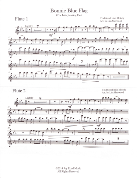 Bonnie Blue Flag For Three Flutes And Piano Opt 3 Clarinets Sheet Music