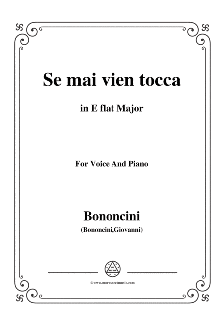 Bononcini Giovanni Se Mai Vien Tocca From Calphurnia In E Flat Major For Voice And Piano Sheet Music