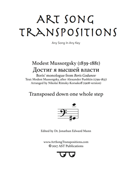 Free Sheet Music Boris Monologue Transposed Down One Whole Step