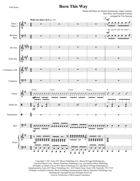 Born This Way Instrumental Pak Sheet Music