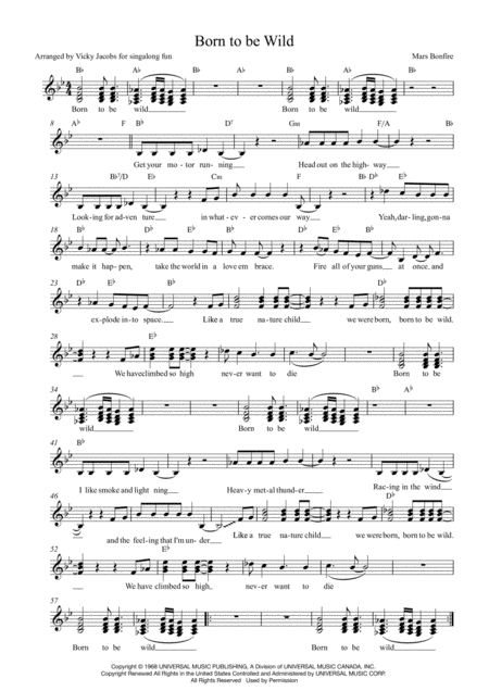 Born To Be Wild Leadsheet For Singalongs Sheet Music