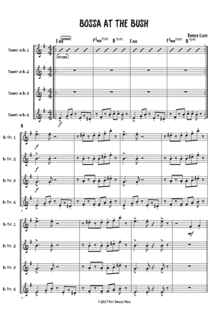 Bossa At The Bush Trumpet Quartet Sheet Music