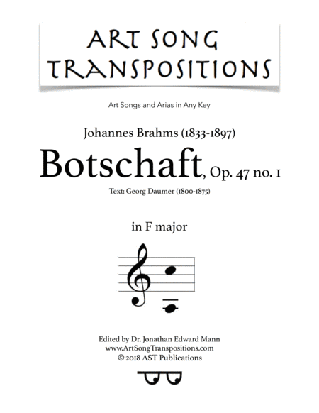 Botschaft Op 47 No 1 F Major Sheet Music