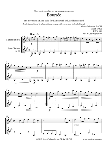 Free Sheet Music Bourre Clarinet And Bass Clarinet