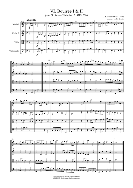 Free Sheet Music Bourree 1 2 From Suite No 1 Bwv 1066 For String Quartet