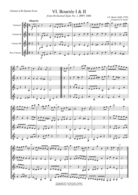 Bourree Gavotte Rondeau And Menuet For Clarinet Quartet Sheet Music