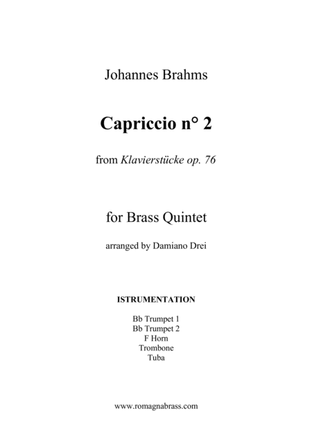 Brahms Capriccio Op 76 N 2 For Brass Quintet Sheet Music