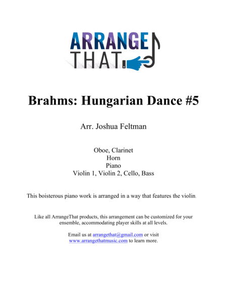 Free Sheet Music Brahms Hungarian Dance 5