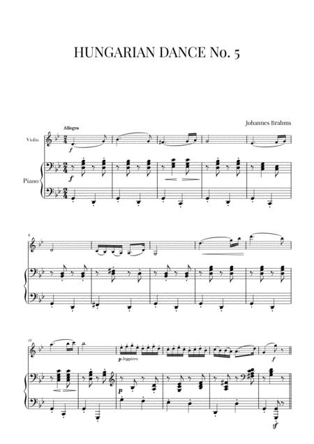 Free Sheet Music Brahms Hungarian Dance No 5 For Violin And Piano