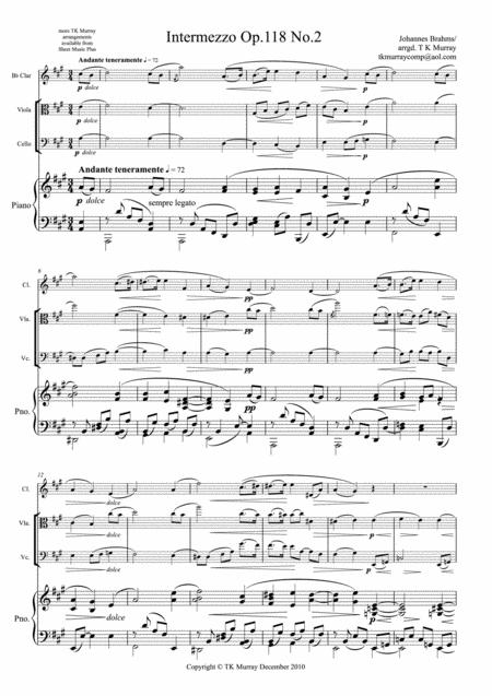 Brahms Intermezzo Op 118 No 2 Clarinet Viola Cello Piano Sheet Music