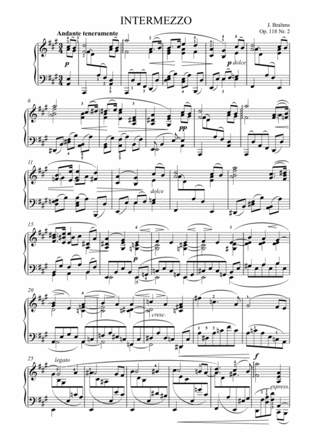 Free Sheet Music Brahms Intermezzo Op 118 No 2 In A Major