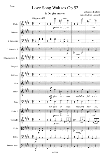 Free Sheet Music Brahms Love Song Waltzes Op 52 For Choir And Chamber Orchestra Full Score