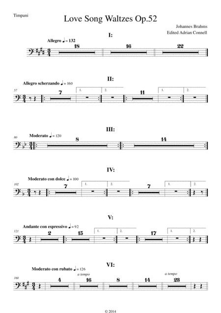 Brahms Love Song Waltzes Op 52 For Choir And Chamber Orchestra Timpani Sheet Music