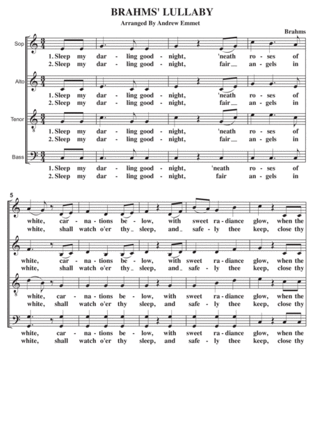 Brahms Lullaby A Cappella Sheet Music