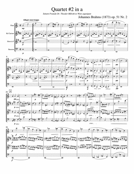 Brahms String Quartet 2 Op 51 Sheet Music