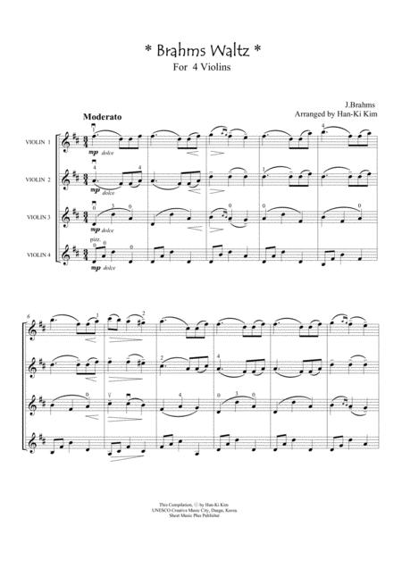 Free Sheet Music Brahms Waltz Violin Quartet