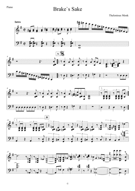 Brakes Sake Piano Sheet Music