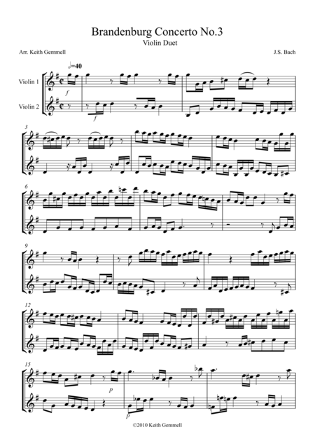 Brandenburg Concerto No 3 Violin Duet Sheet Music