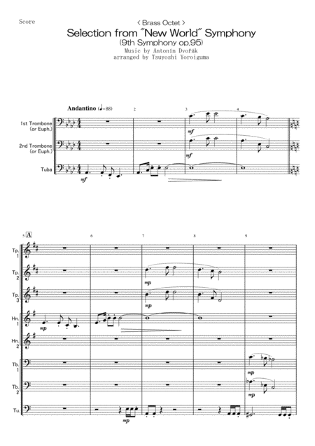 Free Sheet Music Brass Octet Selection From New World Symphony 9th Symphony Op 95