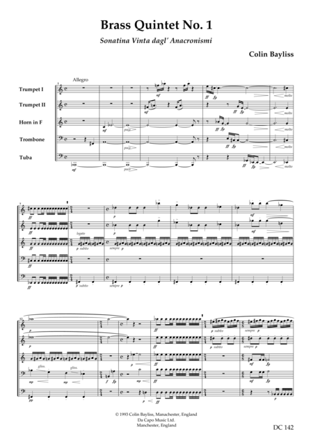 Brass Quintet No 1 Sonatina Vinta D Agli Anacronismi Sheet Music