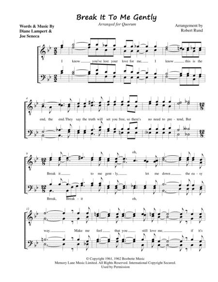 Free Sheet Music Break It To Me Gently Ttbb Barbershop Arr Robert Rund