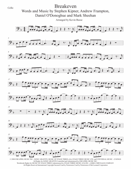 Breakeven Cello Sheet Music