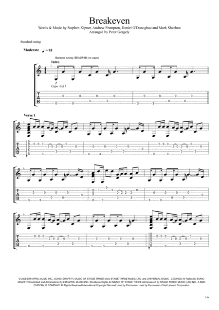 Free Sheet Music Breakeven Fingerstyle Guitar