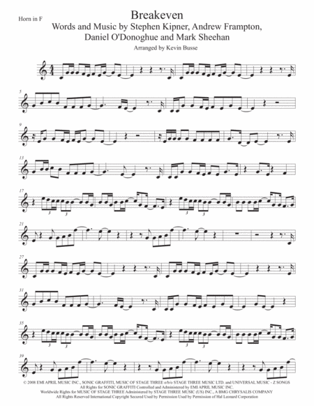 Free Sheet Music Breakeven Horn In F