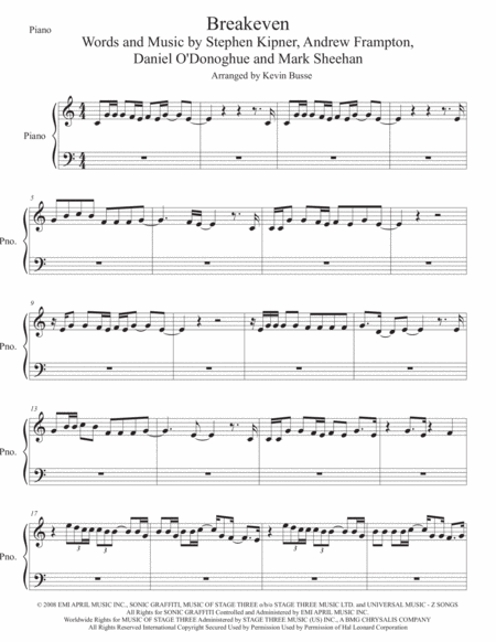 Breakeven Piano Easy Key Of C Sheet Music