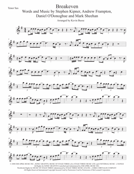 Free Sheet Music Breakeven Tenor Sax