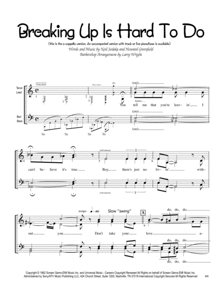 Breaking Up Is Hard To Do Women Sheet Music