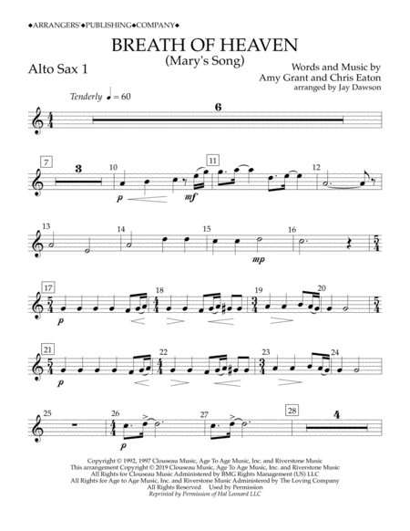 Free Sheet Music Breath Of Heaven Marys Song Arr Jay Dawson Alto Sax 1