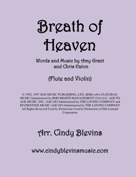 Free Sheet Music Breath Of Heaven Marys Song Arranged For Flute And Violin