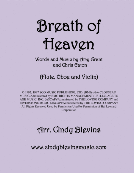 Breath Of Heaven Marys Song Arranged For Flute Oboe And Violin Sheet Music