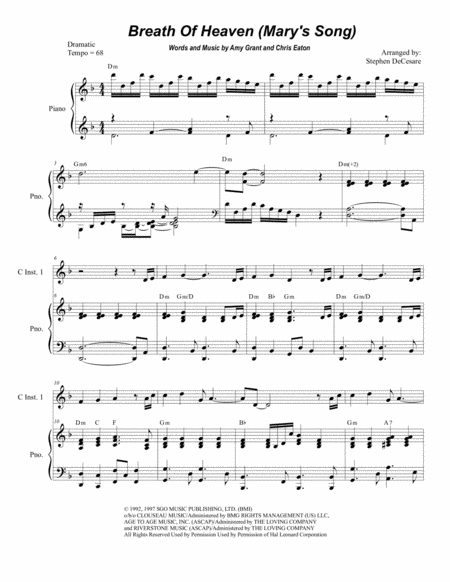 Breath Of Heaven Marys Song Duet For C Instruments Sheet Music