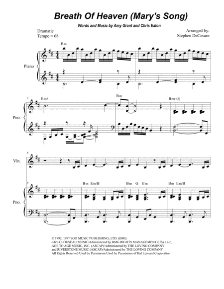 Free Sheet Music Breath Of Heaven Marys Song Duet For Violin And Cello