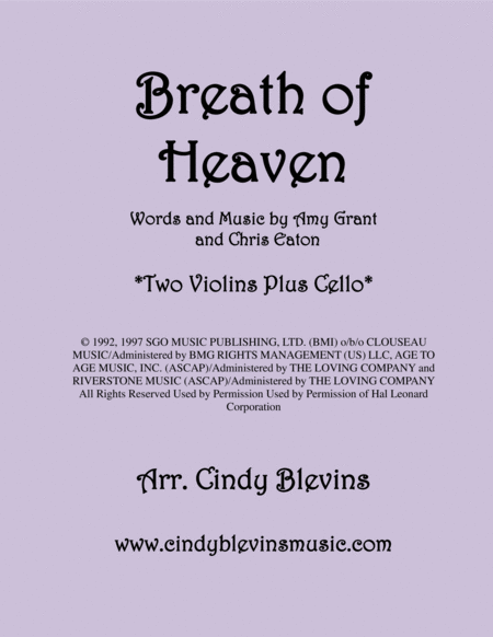 Breath Of Heaven Marys Song For Two Violins And Cello Sheet Music