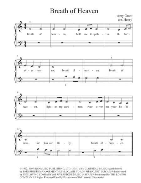 Free Sheet Music Breath Of Heaven Marys Song Very Easy Piano