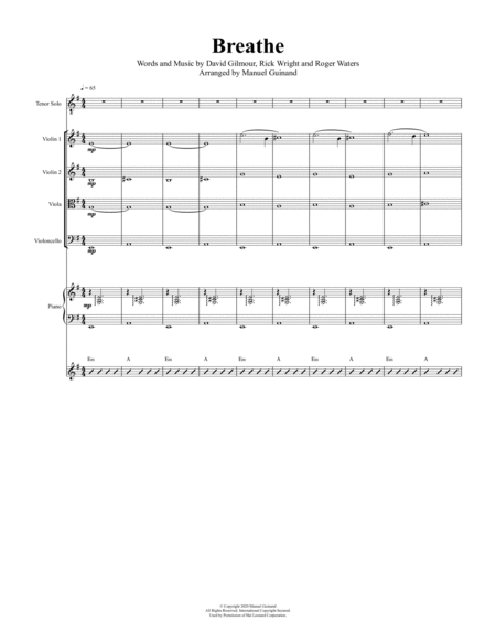 Breathe Voice Piano String Quartet Lead Sheet Sheet Music