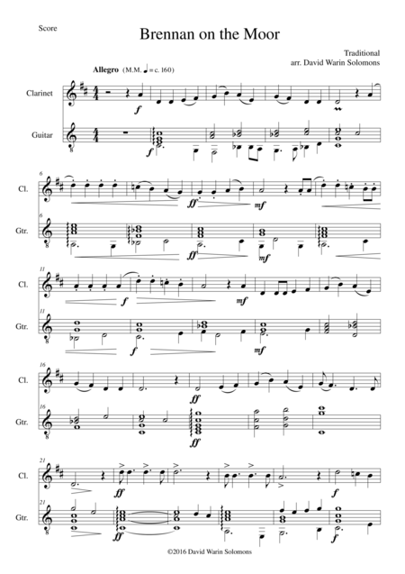 Brennan On The Moor For Clarinet And Guitar Sheet Music