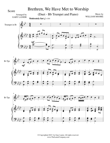 Free Sheet Music Brethren We Have Met To Worship Duet Bb Trumpet And Piano Score And Parts