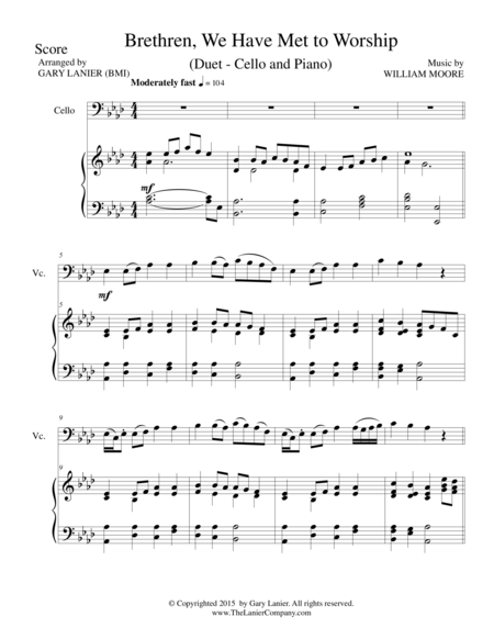 Free Sheet Music Brethren We Have Met To Worship Duet Cello And Piano Score And Parts